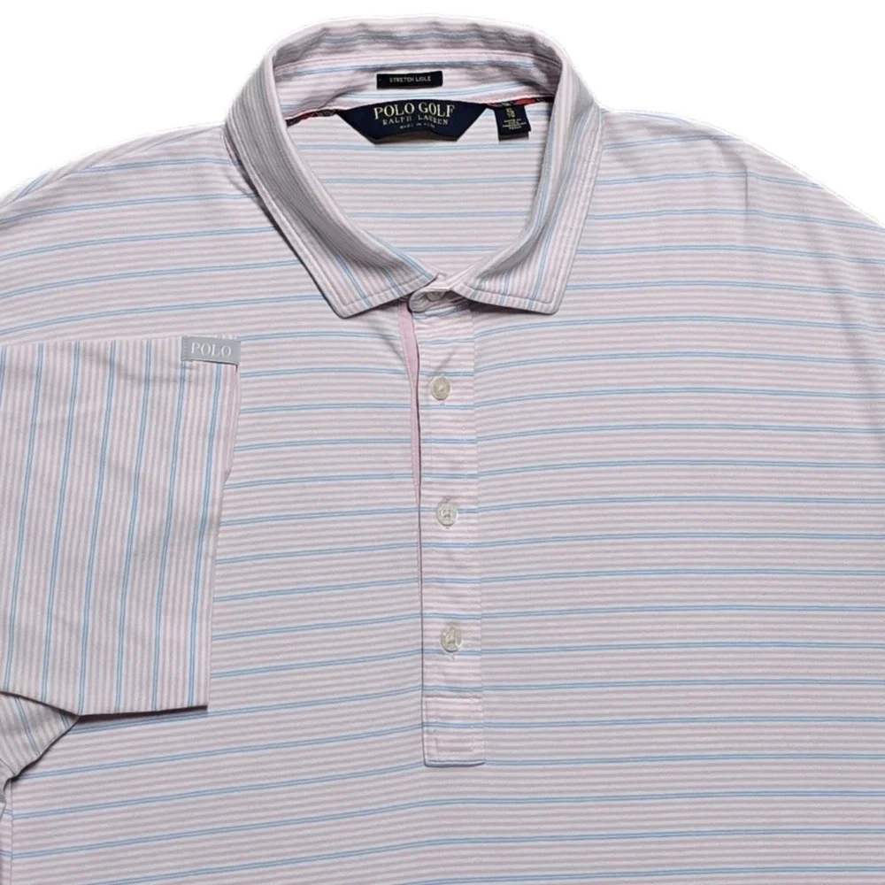 Ralph Lauren Polo Golf Performance Stretch‎ Lisle Polo Pink Blue Striped Mens XL